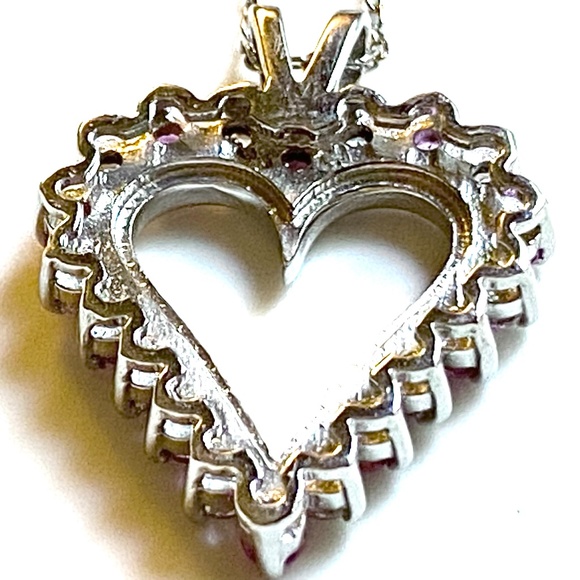 Sterling Silver Heart Shaped Lab Created White & Pink Sapphire Necklace - Picture 4 of 7